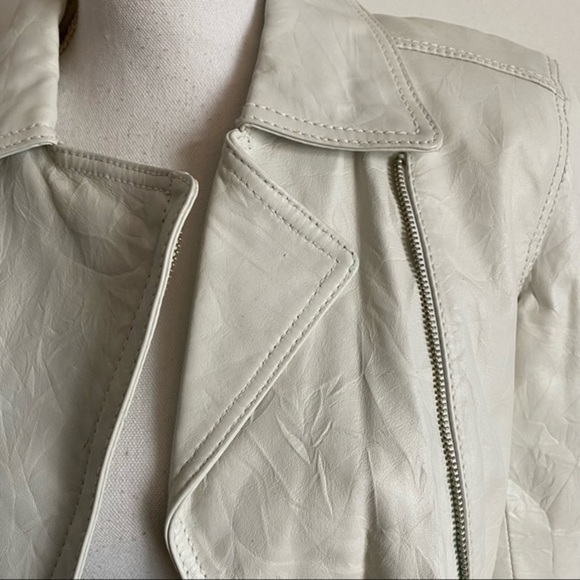 Kenneth Cole • Cream Leather Moto Jacket - Picture 6 of 9
